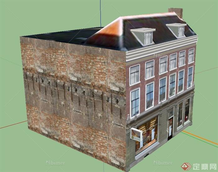 某三层砖砌商住房建筑设计SU模型