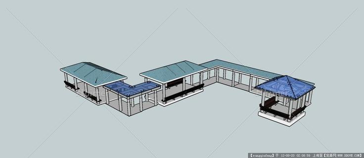 连廊景观亭su模型