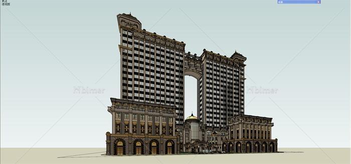古典欧式威尼斯风格金象城酒店建筑楼设计su模型