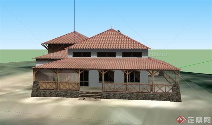 某东南亚风格组合式住宅建筑设计SU模型
