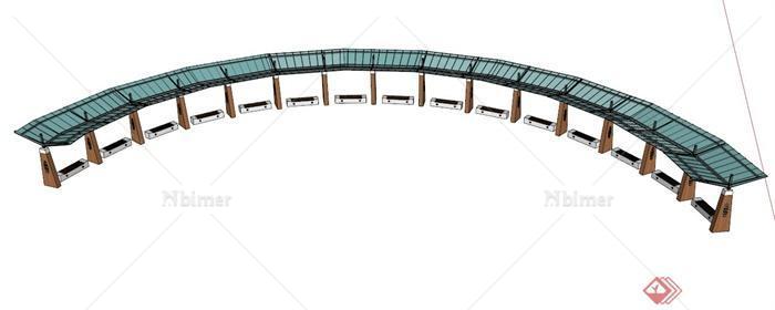 现代弧形廊架坐凳设计SU模型