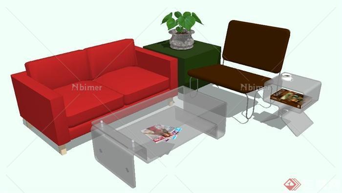 某简约风沙发茶几组合家具su模型