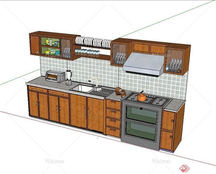 某现代简约风格厨房餐柜以及厨房用具设计su模型