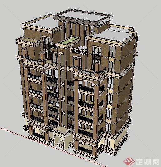 古典风格七层花园洋房住宅楼建筑设计su模型[原创