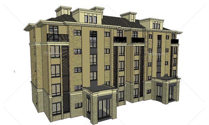 某两个欧式小高层住宅楼建筑设计方案SU模型[原创