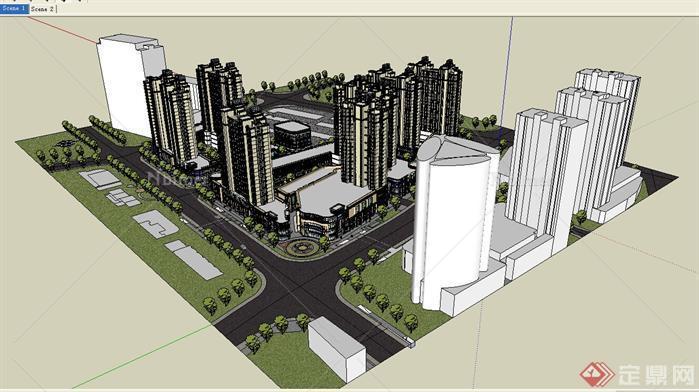 某现代风格商业办公建筑综合建筑方案设计SU模型