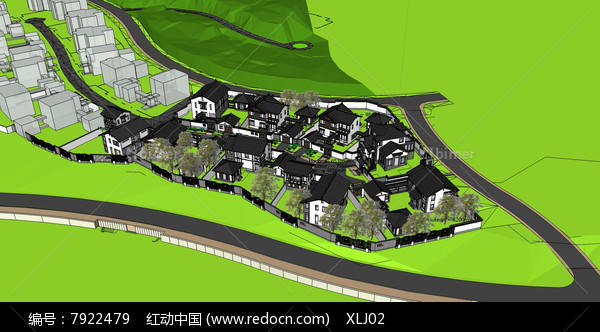 新农村中式住宅群落SketchUp模型