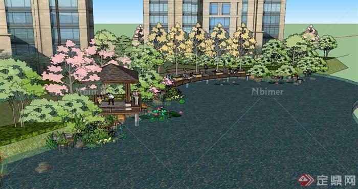 住宅小区中心水池景观设计SU模型[原创]