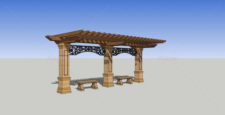 欧式单臂廊架景观小品SketchUp模型下载分享