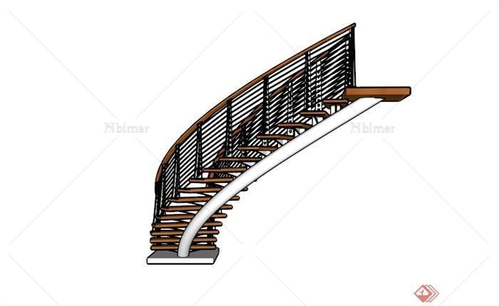 现代弧形木楼梯SU模型