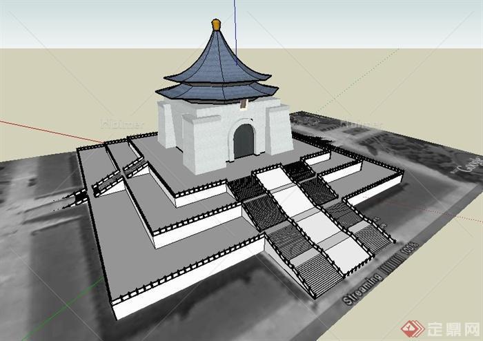 某古中式纪念堂建筑设计SU模型