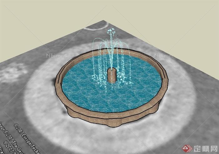 现代圆形喷泉水池设计模型