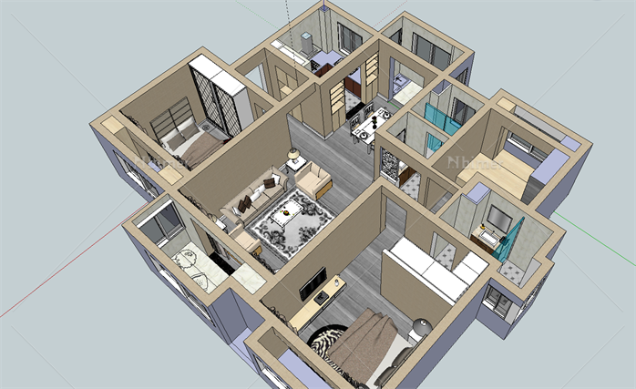 一套现代风格住宅户型SU设计模型