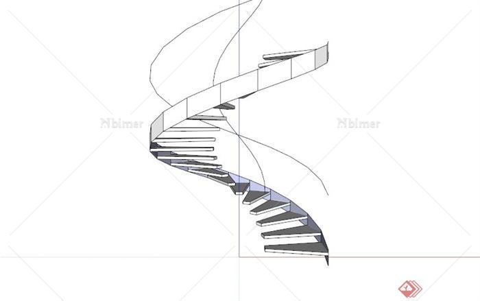 现代时尚白色旋转楼梯SU模型