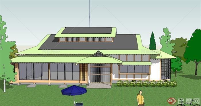 某两层日式坡屋顶别墅建筑设计SU模型