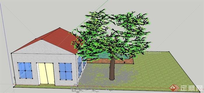 某一层方形住宅建筑景观设计SU模型