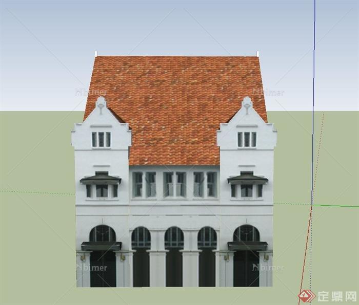 某欧式风格两层阁楼式托儿所建筑设计SU模型
