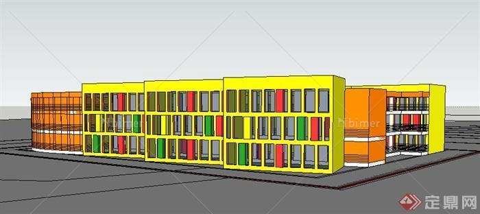 现代简约三层幼儿园教学楼建筑su模型[原创]