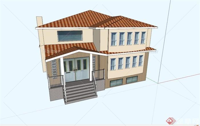 某简约欧式三层别墅建筑设计SU模型