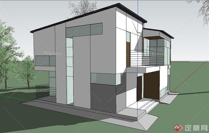 农村两层自建坡屋顶别墅建筑设计SketchUp模型[原