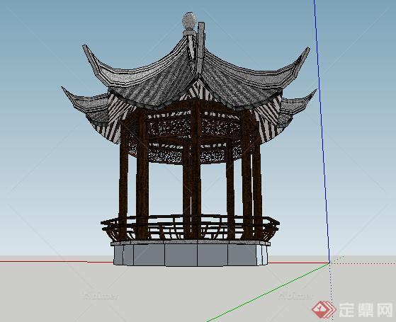 古典中式风格八角亭景观设计SU模型