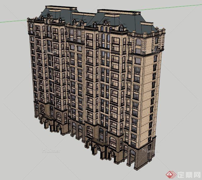 法式高层住宅楼Sketchup草图大师模型[原创]