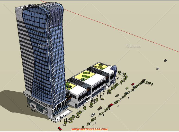 分享一个带商业街办公楼模型
