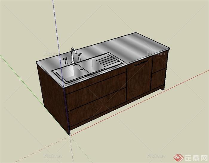 某现代风格厨房洗菜柜设计su模型[原创]
