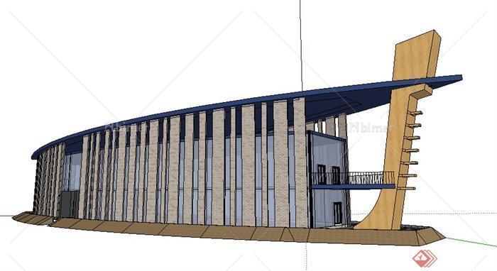 现代风格帆船状展览馆建筑设计su模型