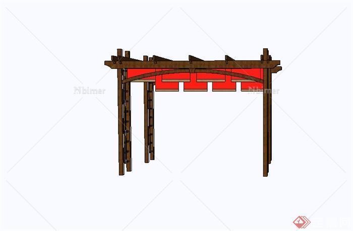红顶木廊架设计su模型