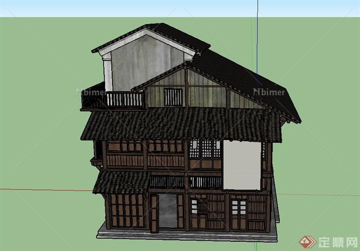 某古典中式综合两层半商住房建筑设计SU模型