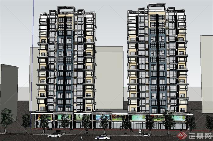 现代16层商住楼建筑设计su模型