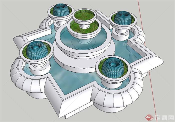 现代组合喷泉水池设计su模型