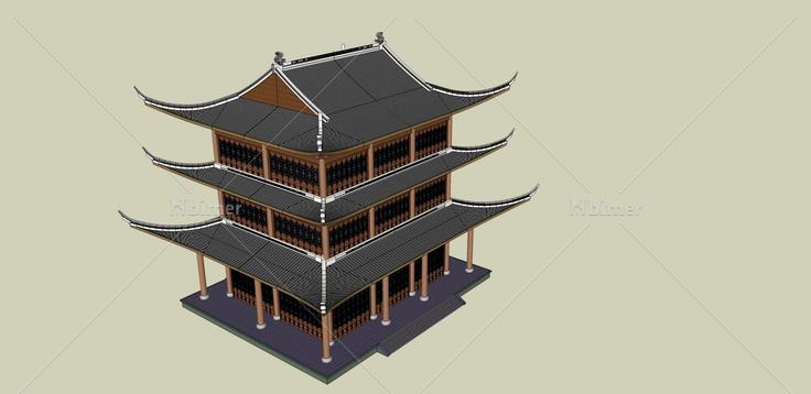 中式塔楼(35993)su模型下载