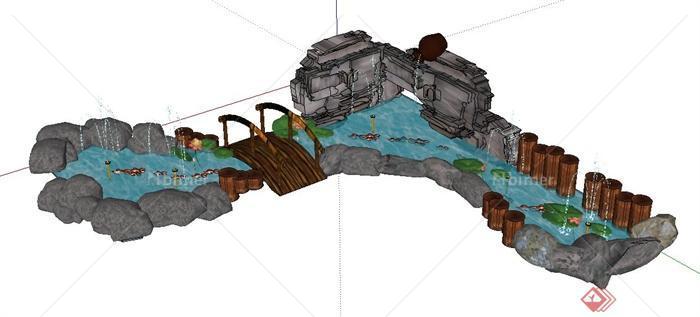 一个中式水池景观设计SU模型