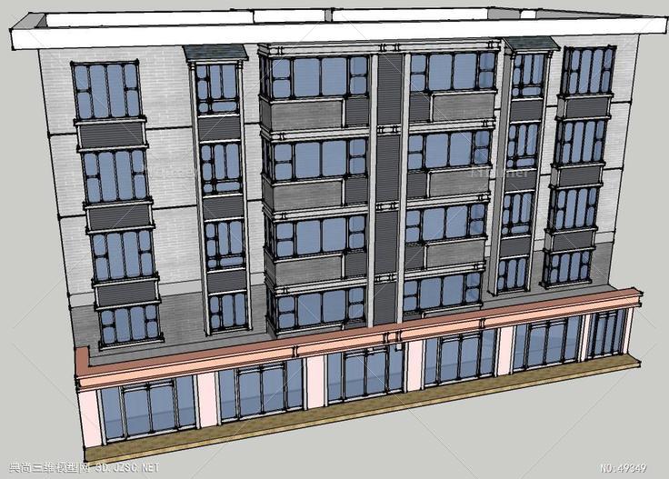 5层带商业门面新农村 su模型 3d