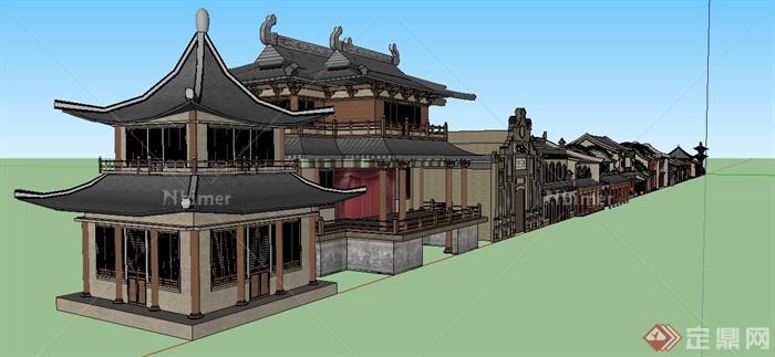 古典中式沿街商铺、戏台、民居建筑设计su模型