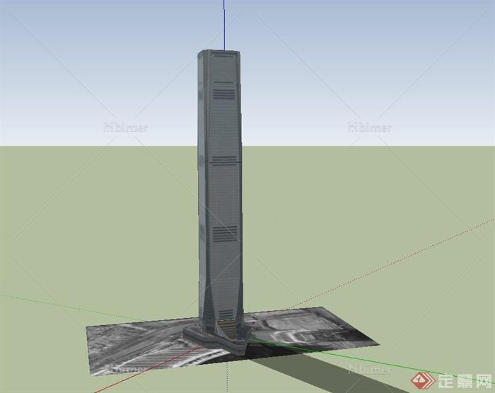 某现代方形超高层办公建筑设计SU模型