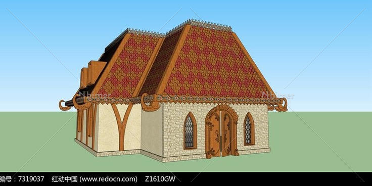 东南亚风格传统的木屋房子SU模型