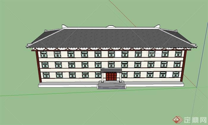 新中式风格学校公寓设计su模型