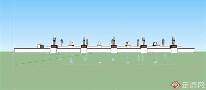 现代中式喷水水池SU模型