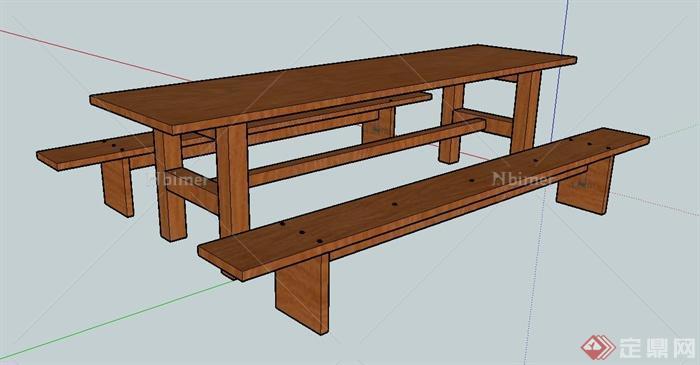 某木制桌凳组合SU模型