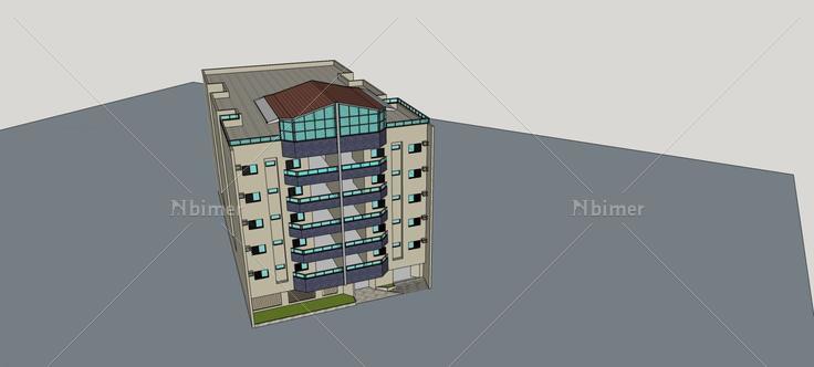 现代多层公寓正立面(81181)su模型下载