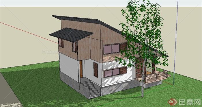 某简约日式风格住宅小屋建筑设计SU模型[原创]