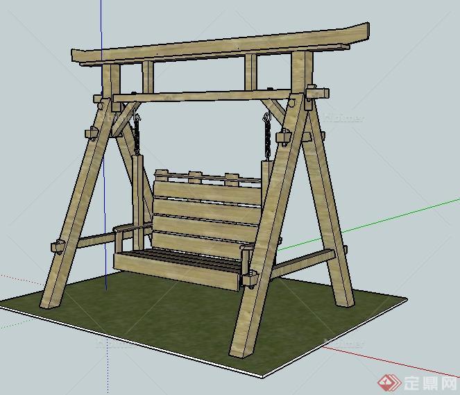 某园林景观现代木制吊椅SU模型