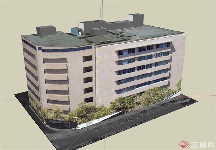 一栋办公楼建筑设计SU贴图模型