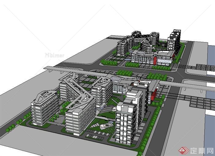 现代风格办公、居住、科技园区建筑规划设计su模