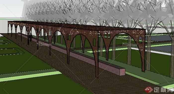 现代拱形镂空廊架景观设计su模型