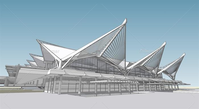 现代某火车站建筑设计SU模型[原创]