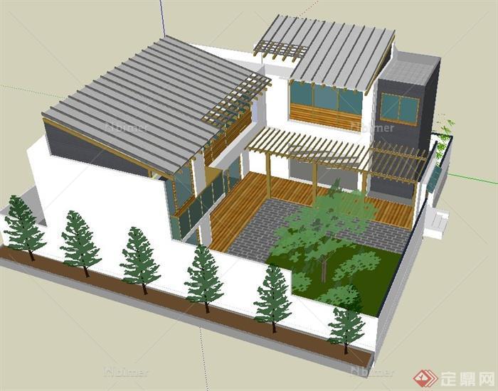 某两层坡屋顶住宅建筑设计SU模型